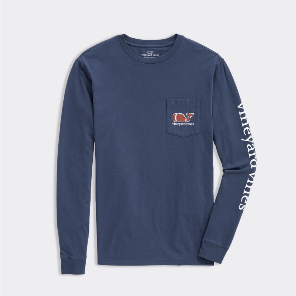 Men’s Vineyard Vines Football whale long sleeve navy shirt SIZE XL. NWT